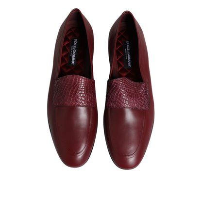 Dolce & Gabbana Burgundy Calfskin Leather Formal Slip On Shoes
