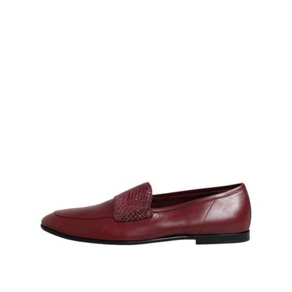 Dolce & Gabbana Burgundy Calfskin Leather Formal Slip On Shoes
