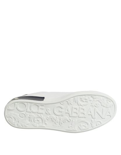 Dolce & Gabbana White Black Leather Portofino Sneaker Shoes