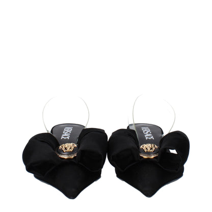 Versace Black Satin Flat Sandals