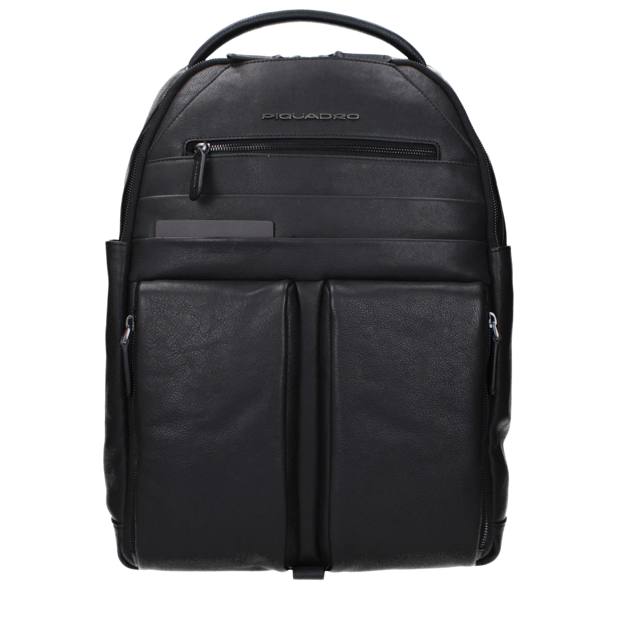 Piquadro black leather backpack with CONNEQU