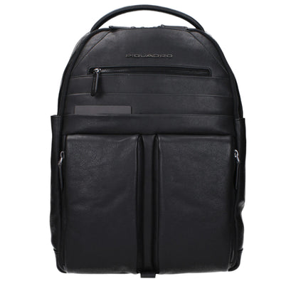 Piquadro black leather backpack with CONNEQU