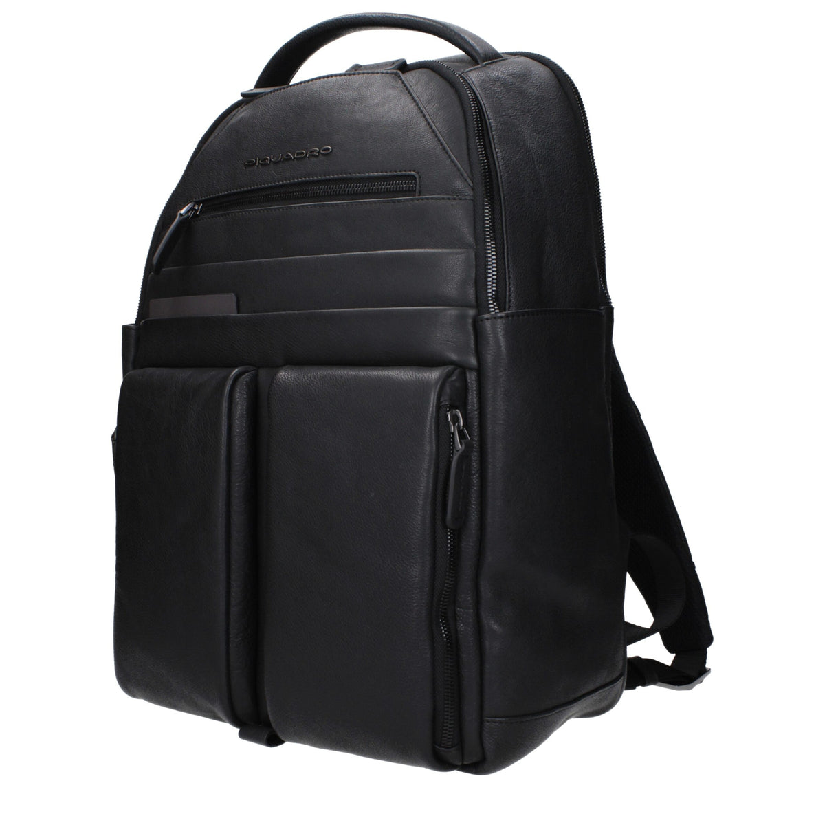 Piquadro black leather backpack with CONNEQU