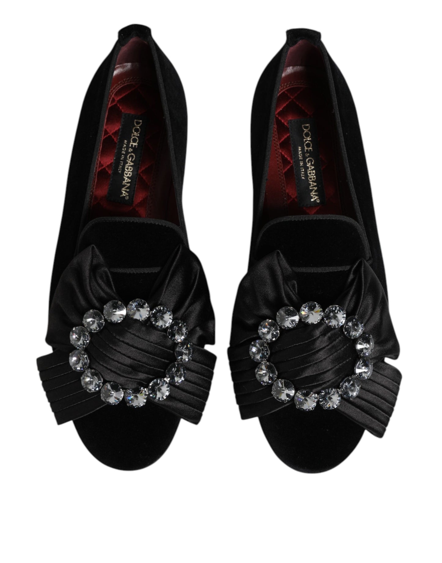 Dolce &amp; Gabbana Black VATICANO Crystal Ribbon Slip On Shoes