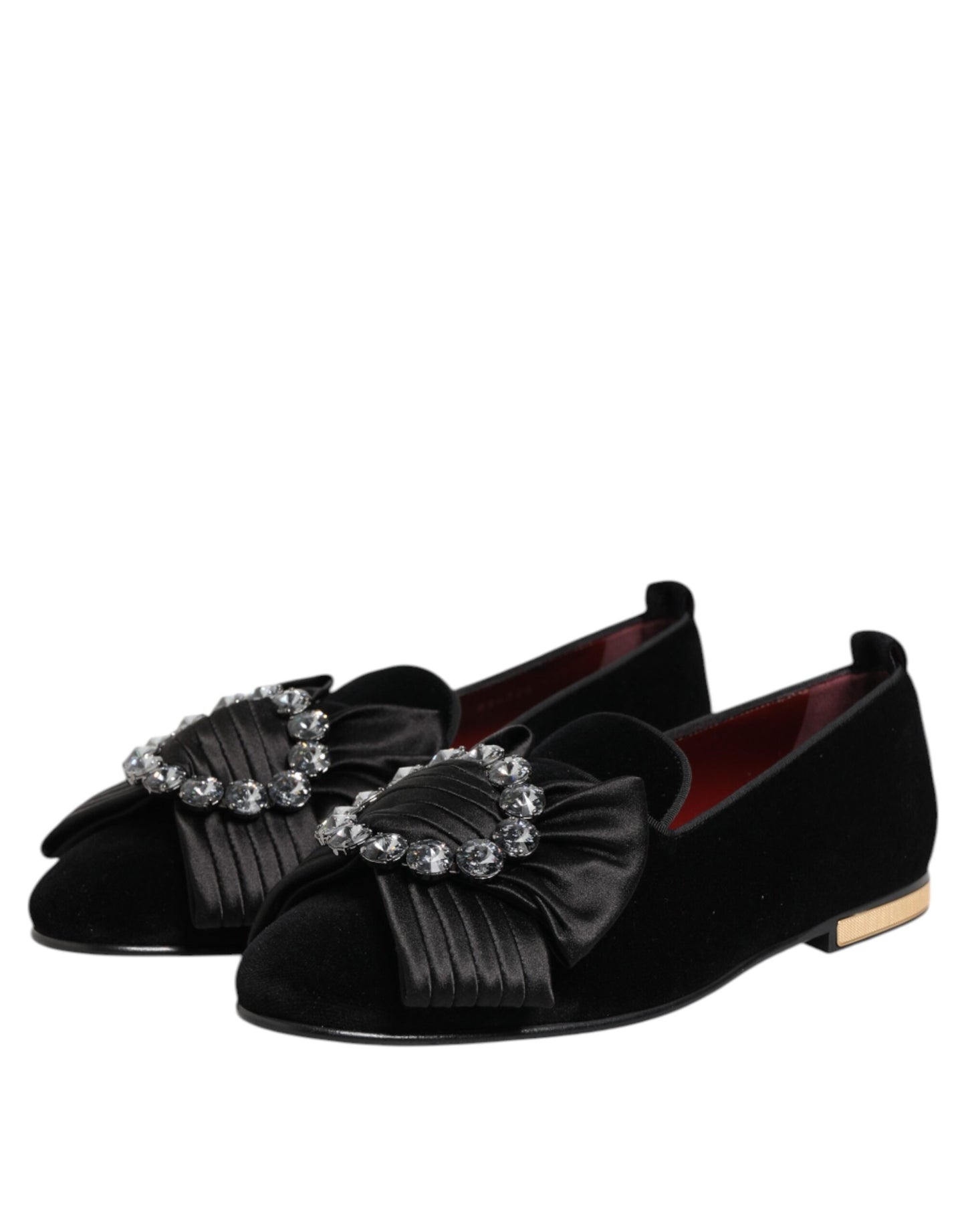 Dolce &amp; Gabbana Black VATICANO Crystal Ribbon Slip On Shoes