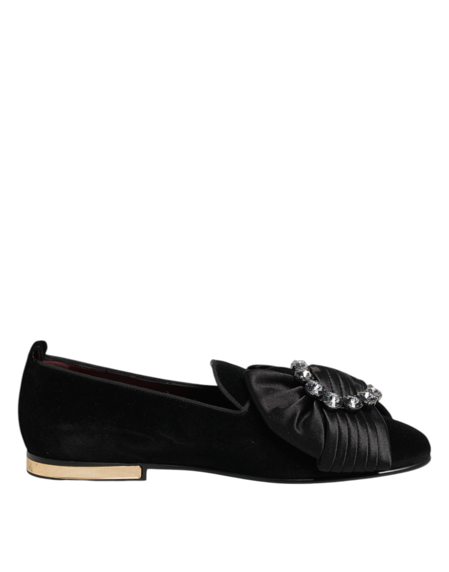 Dolce &amp; Gabbana Black VATICANO Crystal Ribbon Slip On Shoes