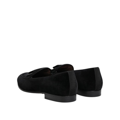 Dolce & Gabbana Black Velvet Loafers Formal Men Dress Shoes