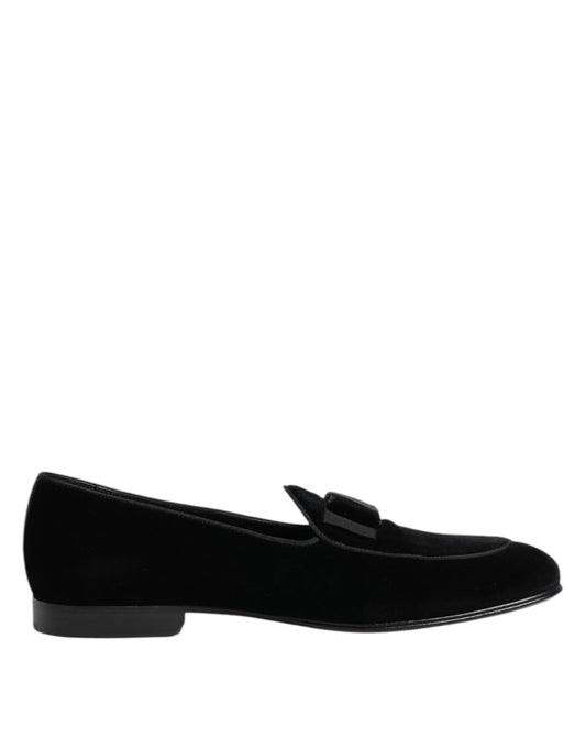 Dolce &amp; Gabbana Black Velvet Loafers Formal Men Dress Shoes