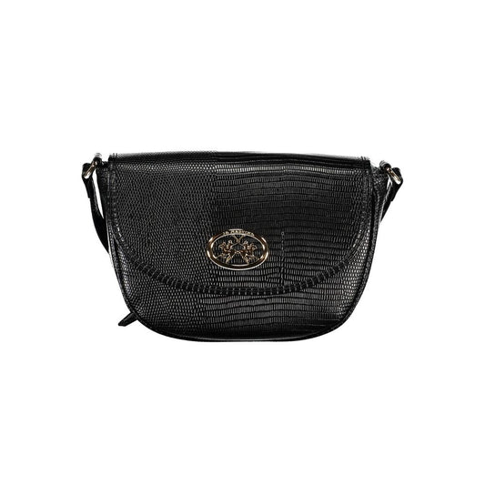 La Martina black polyurethane shoulder bag with chain strap