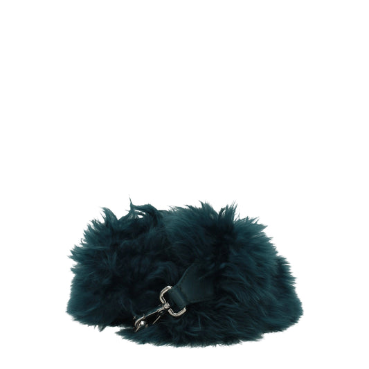 Fendi green alpaca and leather shoulder strap