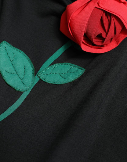 Dolce &amp; Gabbana Black Wool Sleeveless Rose Applique Dress