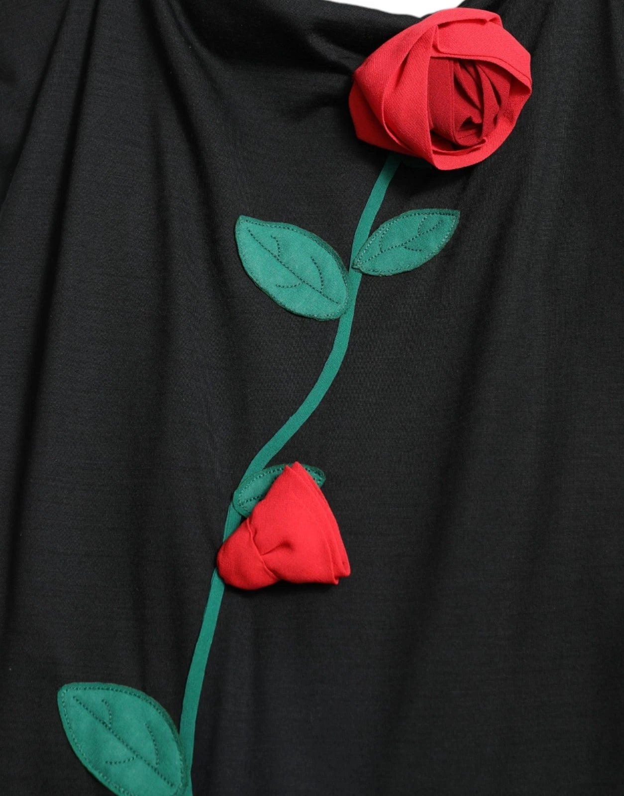 Dolce &amp; Gabbana Black Wool Sleeveless Rose Applique Dress