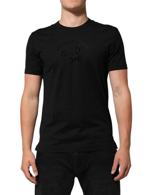 Dolce & Gabbana Men's T-Shirt with Velvet Logo – Black