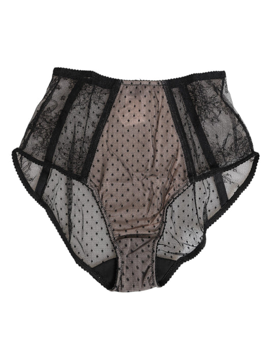 Dolce & Gabbana Black Sheer Polka Dot Lace High-Waist Briefs