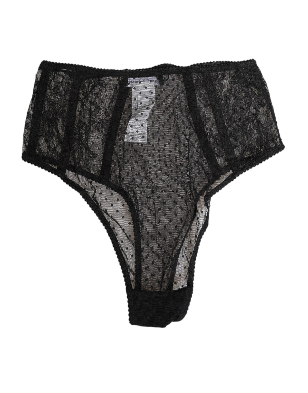 Dolce & Gabbana Black Lace Polka Dot Mesh High Waist Underwear