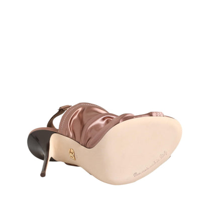 Dolce & Gabbana Bronze Satin Ruched Slingback Sandals Shoes