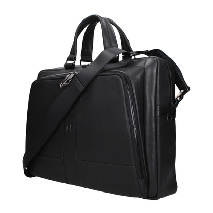 Piquadro Black Leather Business And Laptop Bags