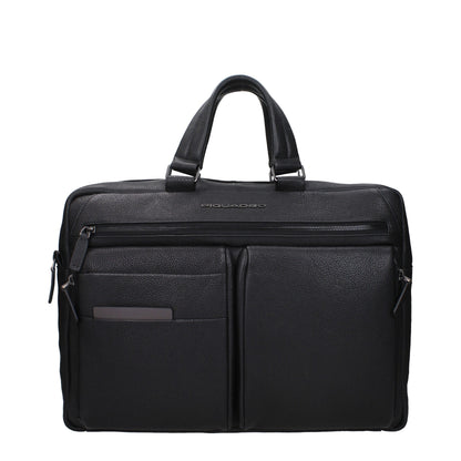 Piquadro Black Leather Business And Laptop Bags