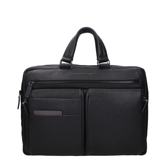 Piquadro Black Leather Business And Laptop Bags