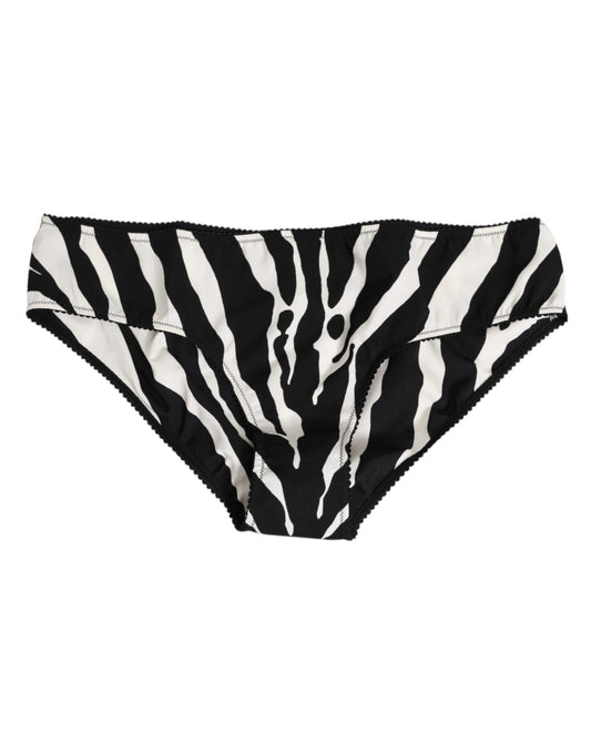 Dolce & Gabbana black and white silk slip briefs with zebra print