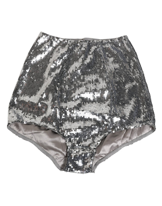 Dolce & Gabbana silver sequined nylon high brief panty