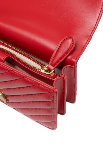 PINKO Red Leather Love One Mini Shoulder Bag