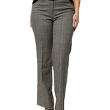 BENCIVENGA Gray Wool Blend Plaid Straight Leg Velvet Waist Pants