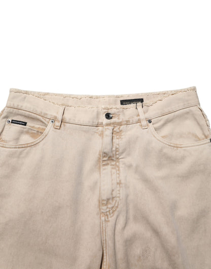 Dolce & Gabbana Beige Cotton Straight Denim Trouser Jeans