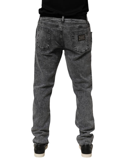 Dolce & Gabbana Gray Cotton Slim Fit Denim Trouser Jeans