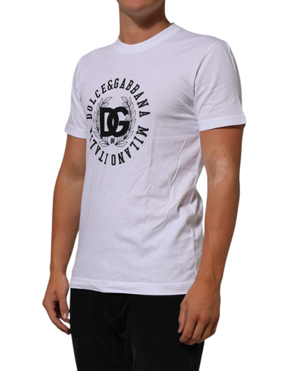 Dolce & Gabbana White Cotton Logo Print Crew Neck T-shirt