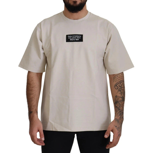 Dolce & Gabbana Ivory Cotton Ivory Printed Crewneck