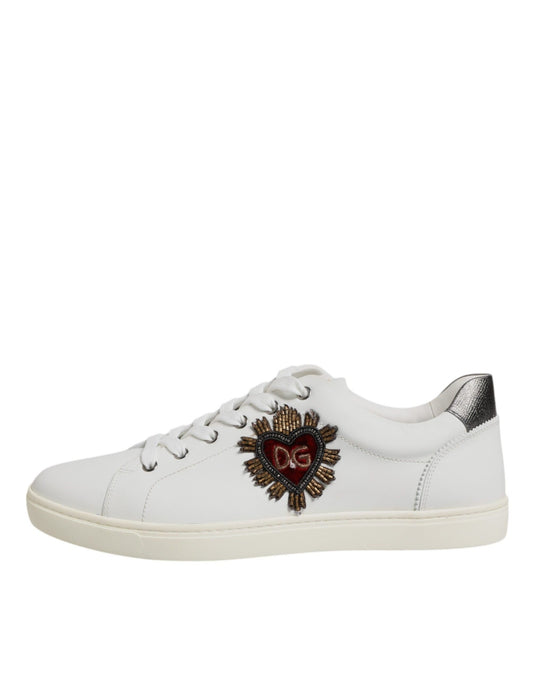 Dolce &amp; Gabbana White Sacred Heart Men Low Top Sneakers Shoes