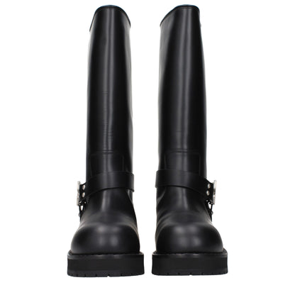 Off-White Black Leather Flat Boots