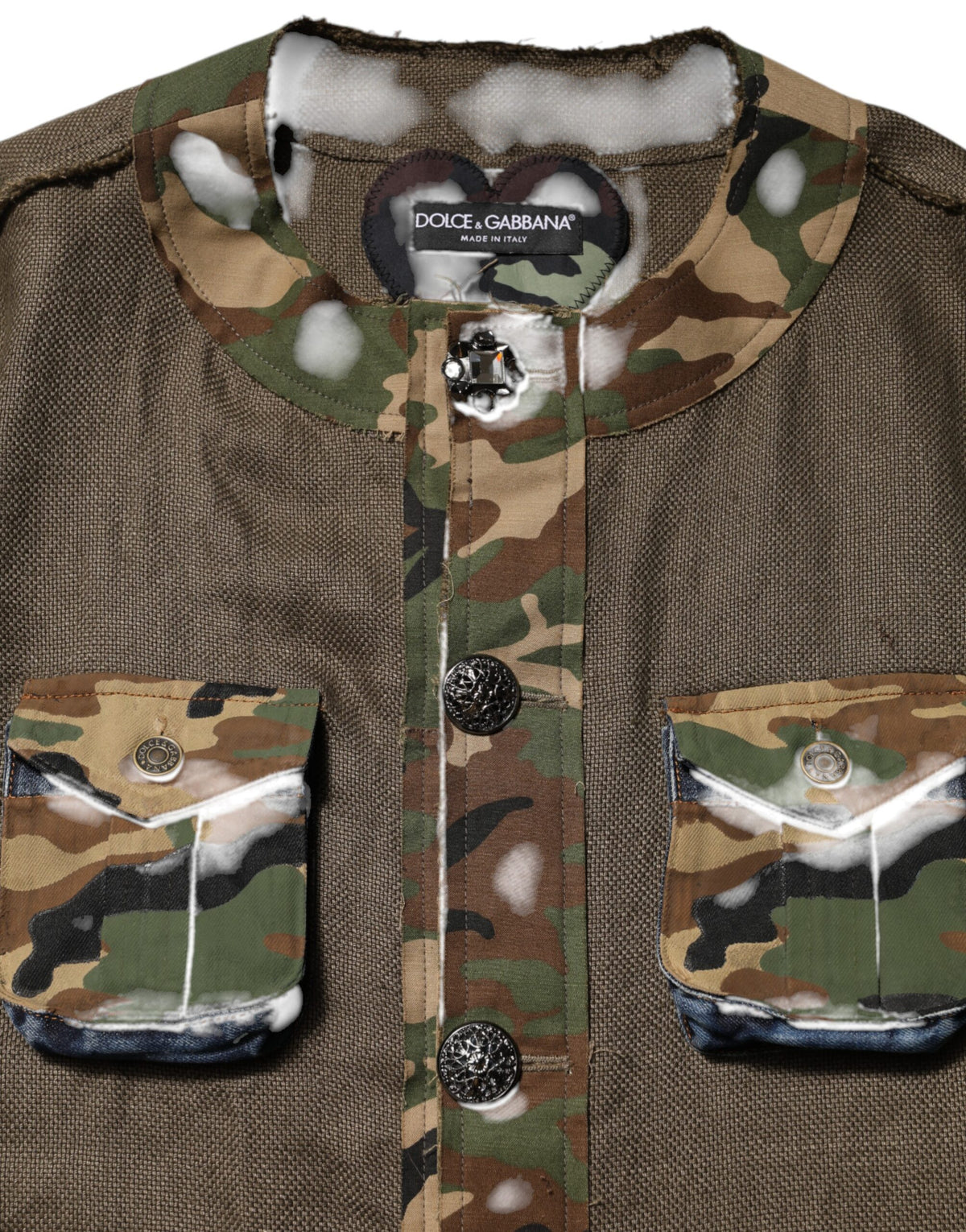 Dolce & Gabbana Brown Camouflage Linen Button Down Jacket