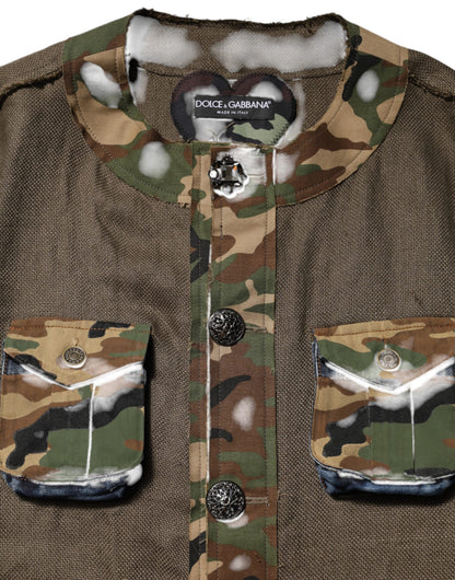 Dolce & Gabbana Brown Camouflage Linen Button Down Jacket