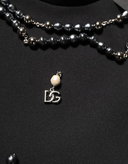 Dolce & Gabbana Black Polyester Necklace Embellished T-shirt