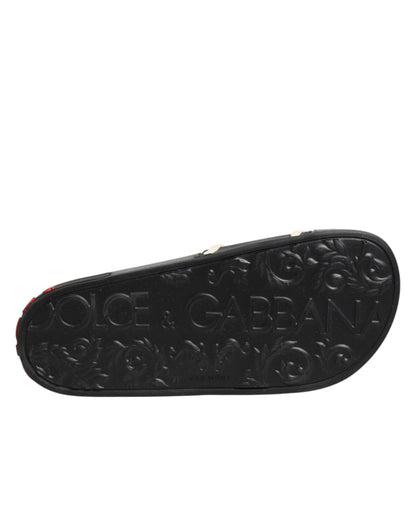 Dolce & Gabbana Black Rubber Slides Sandals Beachwear Shoes