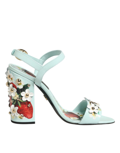Dolce & Gabbana Mint Green Floral Studs Heels Sandals Shoes