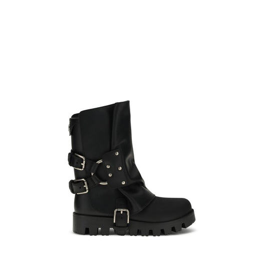 Dolce &amp; Gabbana Black Calf Leather Bos Taurus Ankle Boots