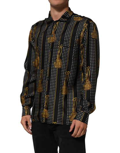 Dolce & Gabbana Black Dotted Tassel Silk Button Down Shirt