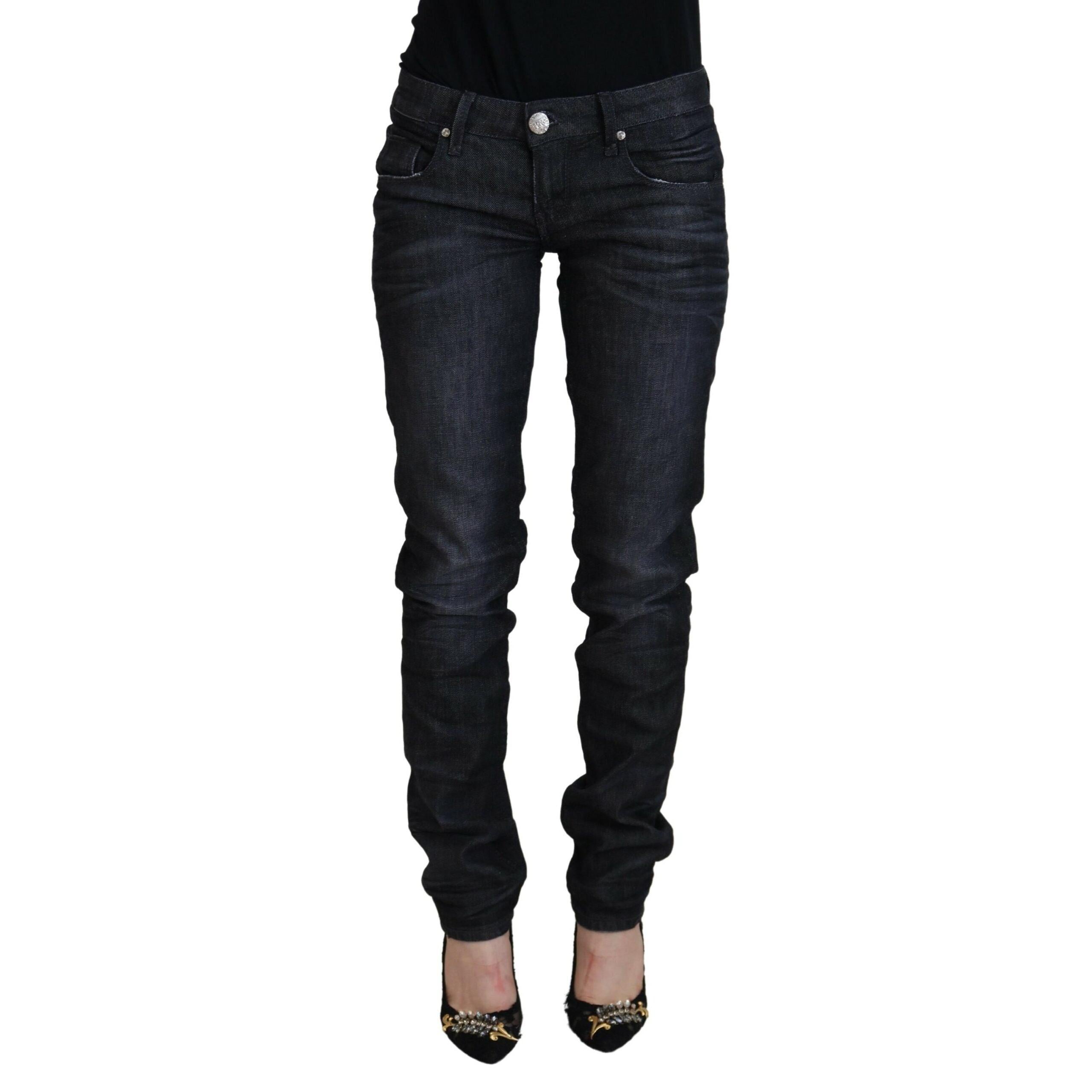 Acht Black Cotton Low Waist Slim Fit Women Casual Denim Jeans