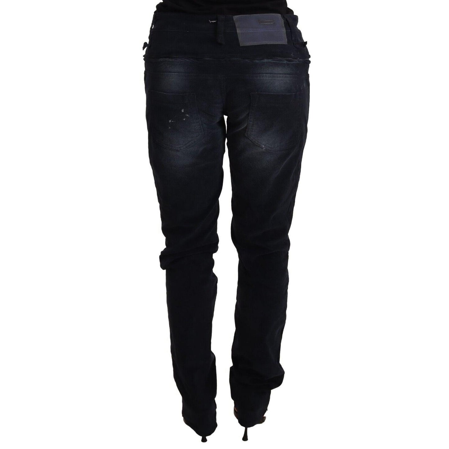 Acht Blue Washed Cotton Denim Low Waist Loose Fit Trousers Jeans