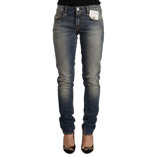 Acht Blue Washed Cotton Mid Waist Skinny Denim Jeans
