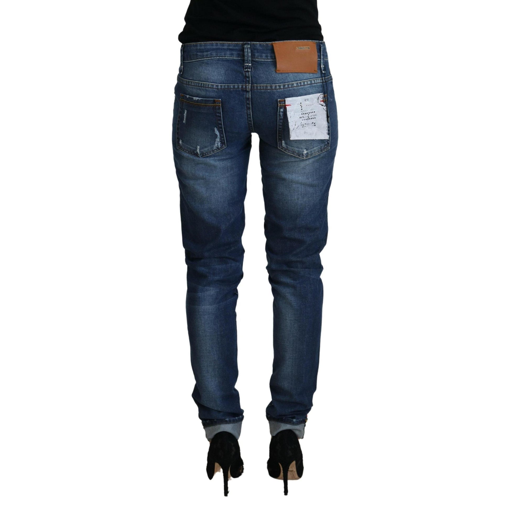 Acht Blue Washed Cotton Slim Fit Women Denim Jeans