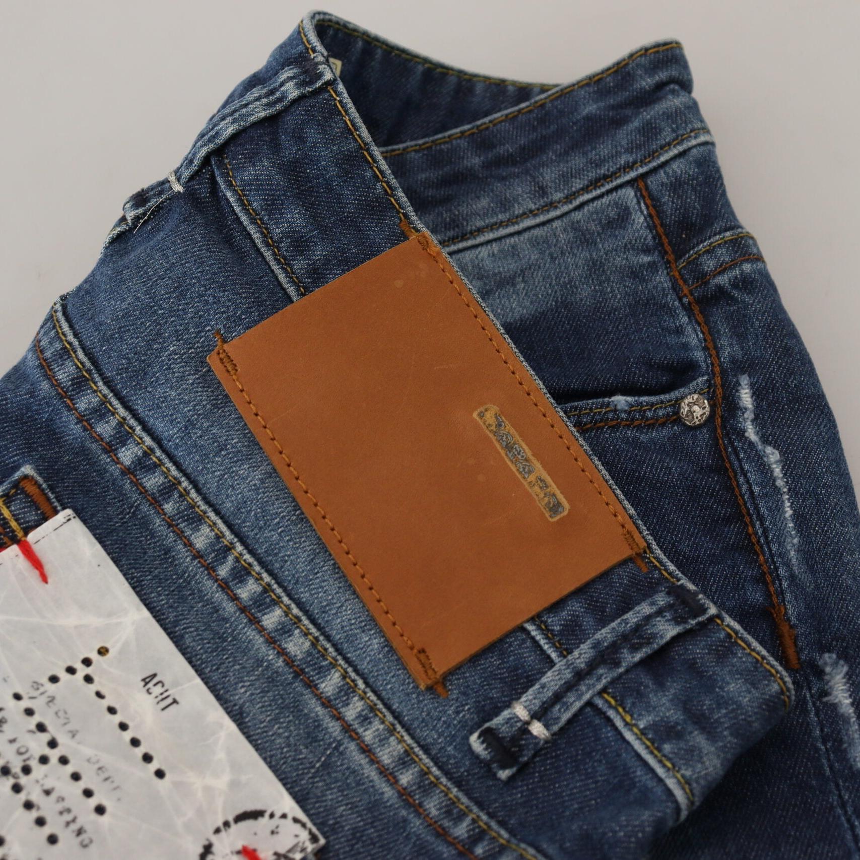 Acht Blue Washed Cotton Slim Fit Women Denim Jeans