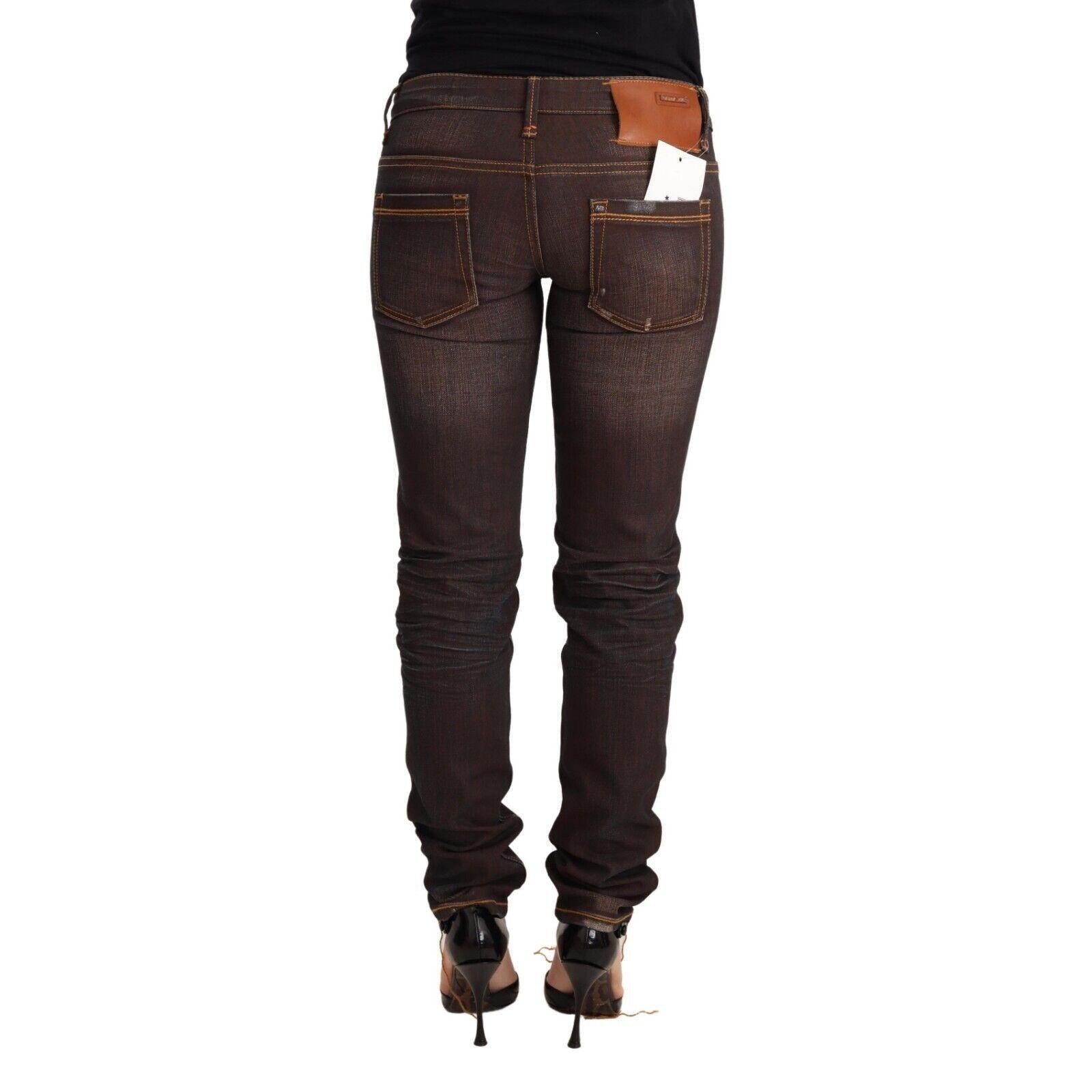 Acht Brown Washed Cotton Slim Fit Denim Low Waist Trouser Jeans