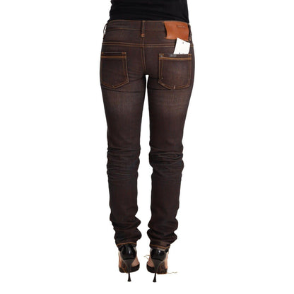 Acht Brown Washed Cotton Slim Fit Denim Low Waist Trouser Jeans