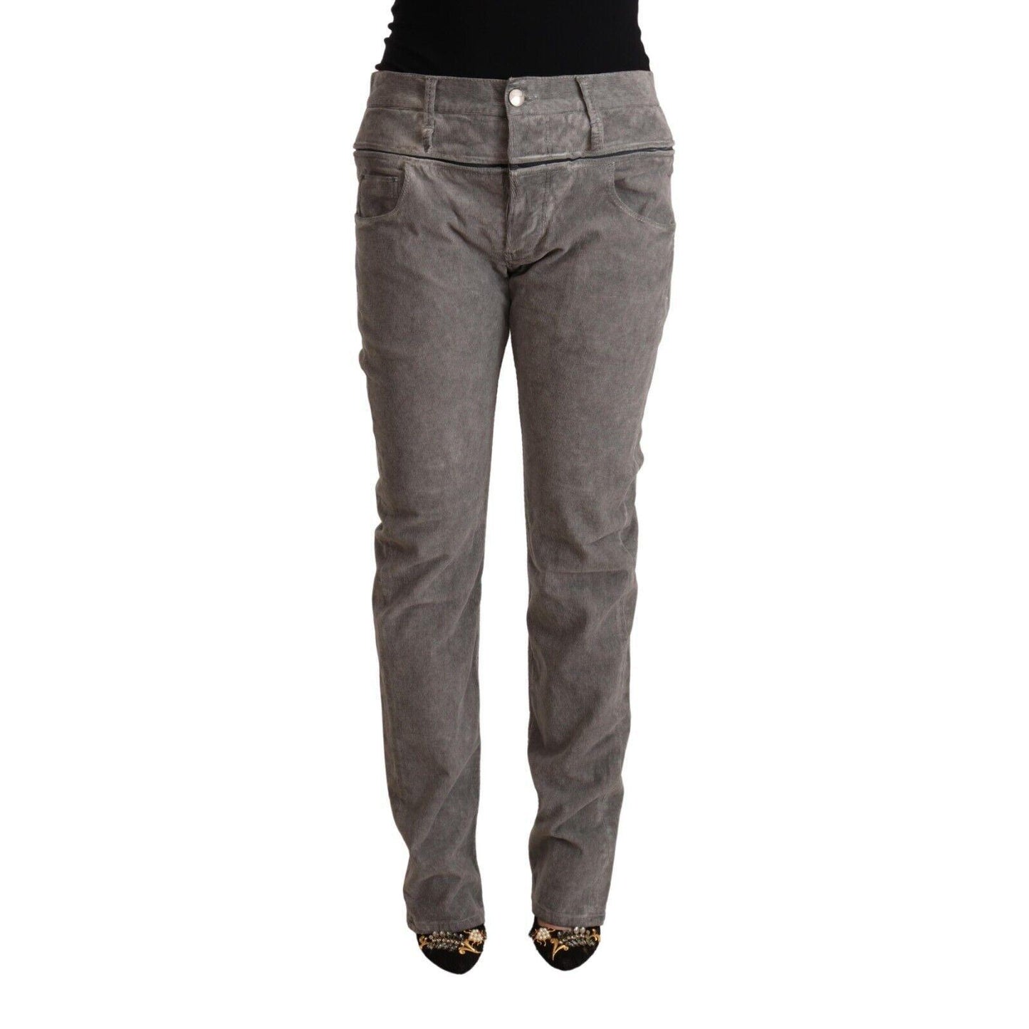 Acht Gray Cotton Straight Fit High Waist Pants