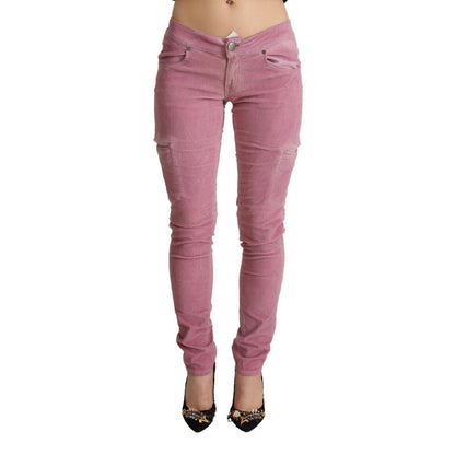 Acht Pink Cotton Low Waist Skinny Denim Cargo Jeans
