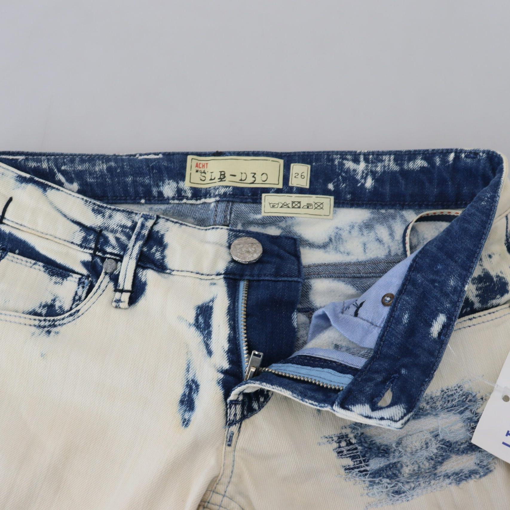 Acht White Blue Cotton Skinny Women Tattered Denim Jeans